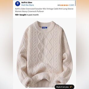 Aelfric Eden Cream Cable Knit Crewneck Sweater NWT